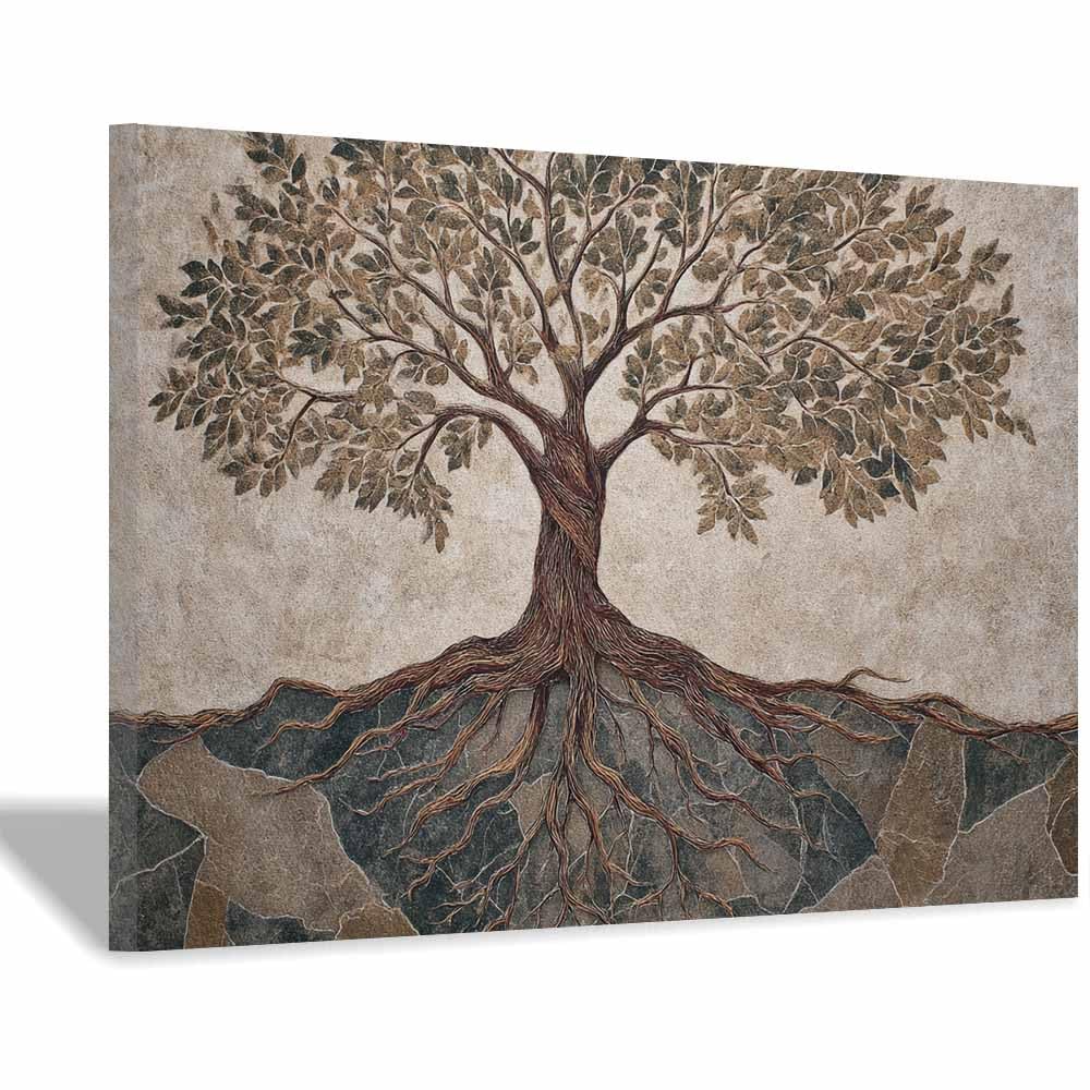 ZAMAEIU Tree of life wall art Root-Entwined Tree abstract canvas wall, For Bathroom, Living Room, Bedroom, Office.Gift for Home Decor(grey)-60x90cm Framed