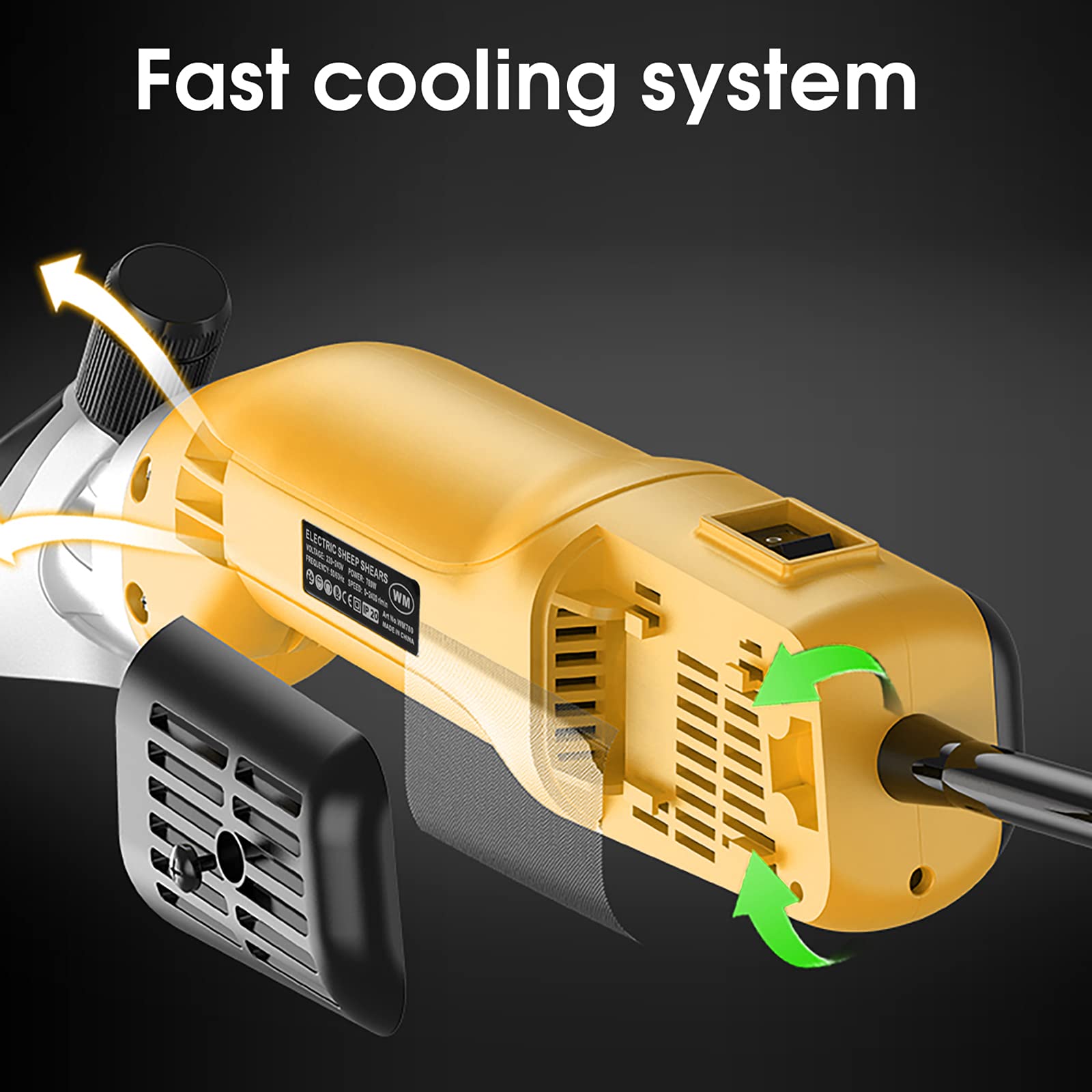 Vinteky 780W Esquiladora Ovejas, Cortapelos Eléctrico Profesional para Ovejas Alpacas Cabras, 6 Velocidades Ajustables (Amarillo)