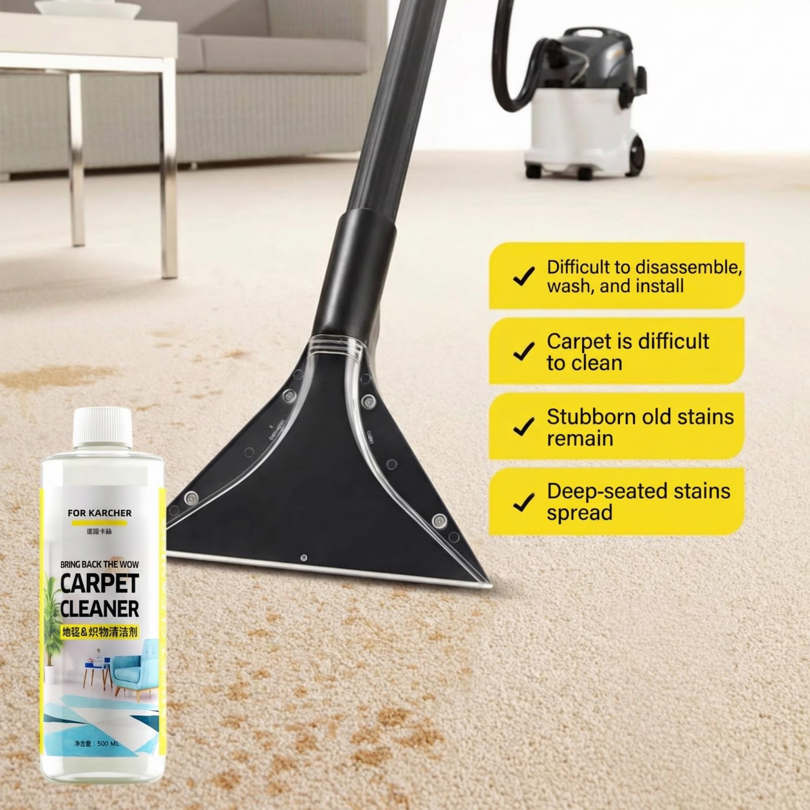 Détachant Et Anti-odeurs 500 Ml, Nettoyant For Tapis, Compatible Avec Kärcher SE PUZZI BRC Série. Tous Les Nettoyeurs De Tapis Profonds Verticaux Et Compacts(2PCS)