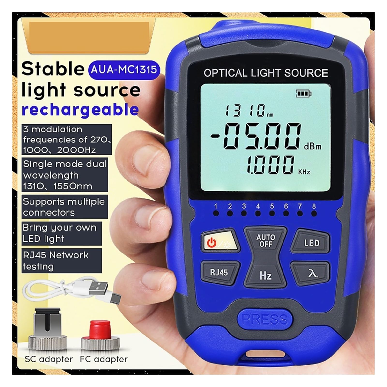 Mini Source de lumière Stable portable MC1315, outil de test de câbles à fibres optiques monomode 1310/1550nm