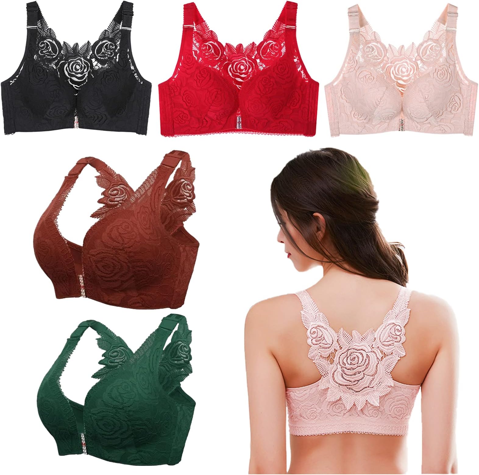 Comfort Rose Bra Plus Size, Rose Back Front Closure Wireless Bra for Women