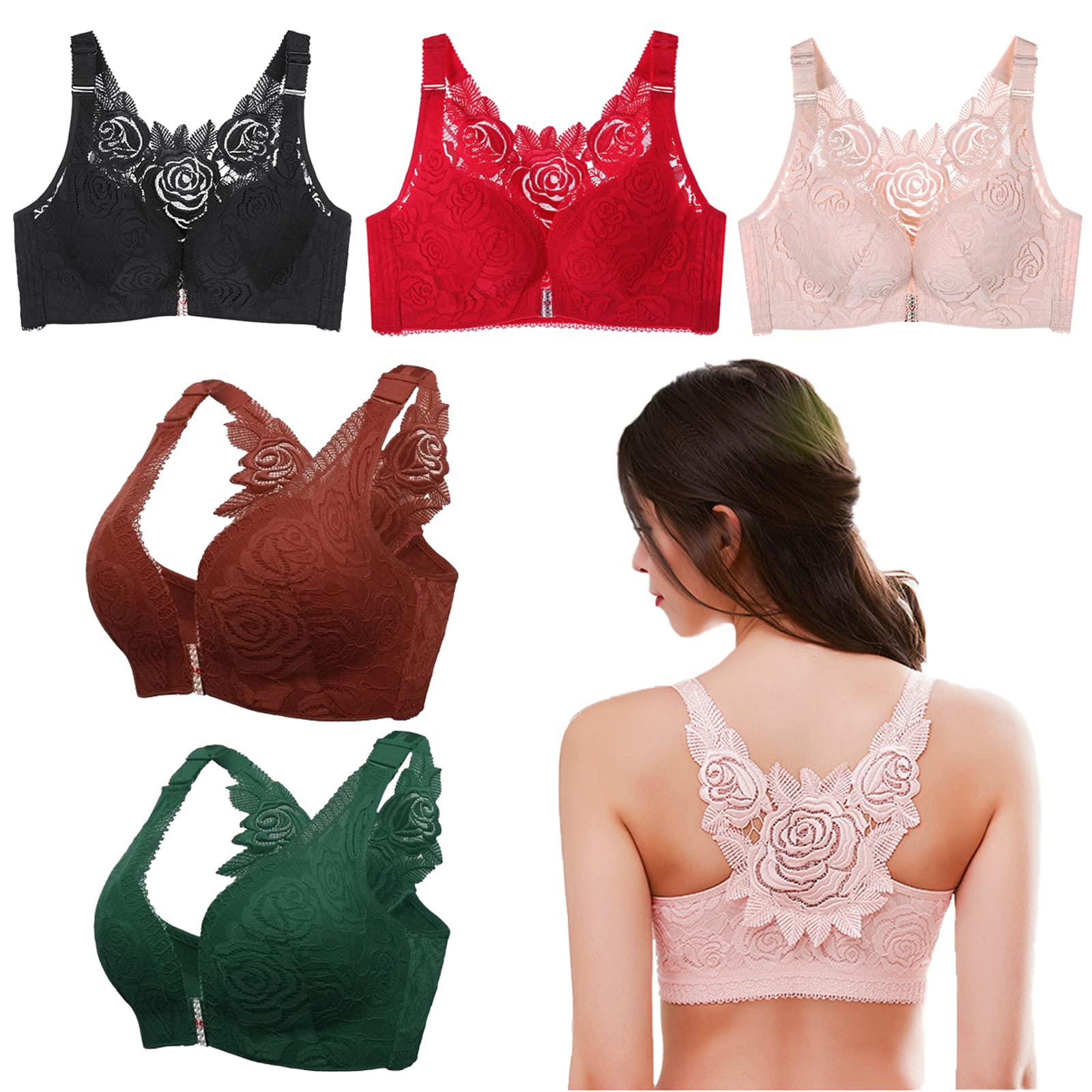 Comfort Rose Bra Plus Size, Rose Back Front Closure Wireless Bra for Women