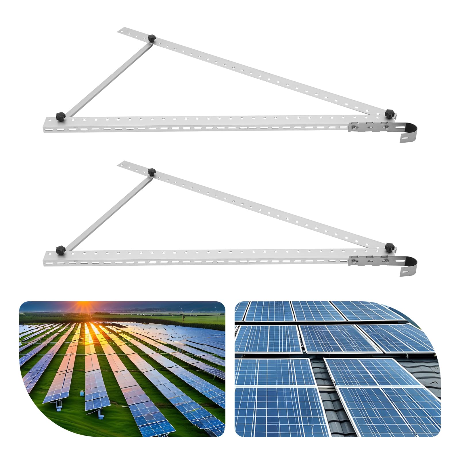 Soporte de montaje para panel solar, aluminio y acero inoxidable, plata, ángulo de inclinación de 0-90°, juego de 2 para propietarios solares y clientes respetuosos con el medio ambiente