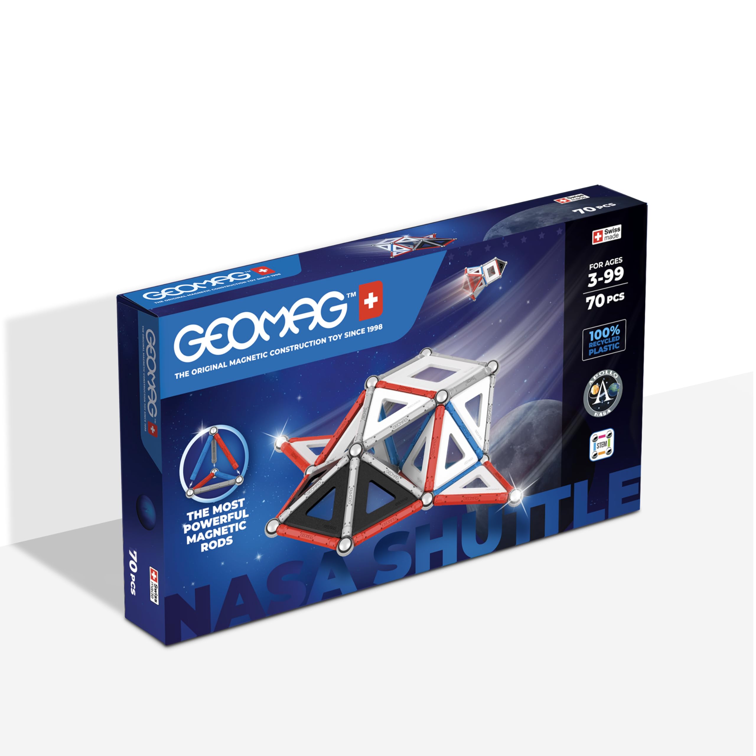 GEOMAG – Magnetische Bausteine ​​für Kinder mit Weltraum-Motiven 70 Teile | Classic Panels RE NASA Shuttle, Magnetic Tiles, Kinderspielzeug ab 3 Jahre,Magnetbausteine STEM,Geburtstag Nikolaus Geschenke