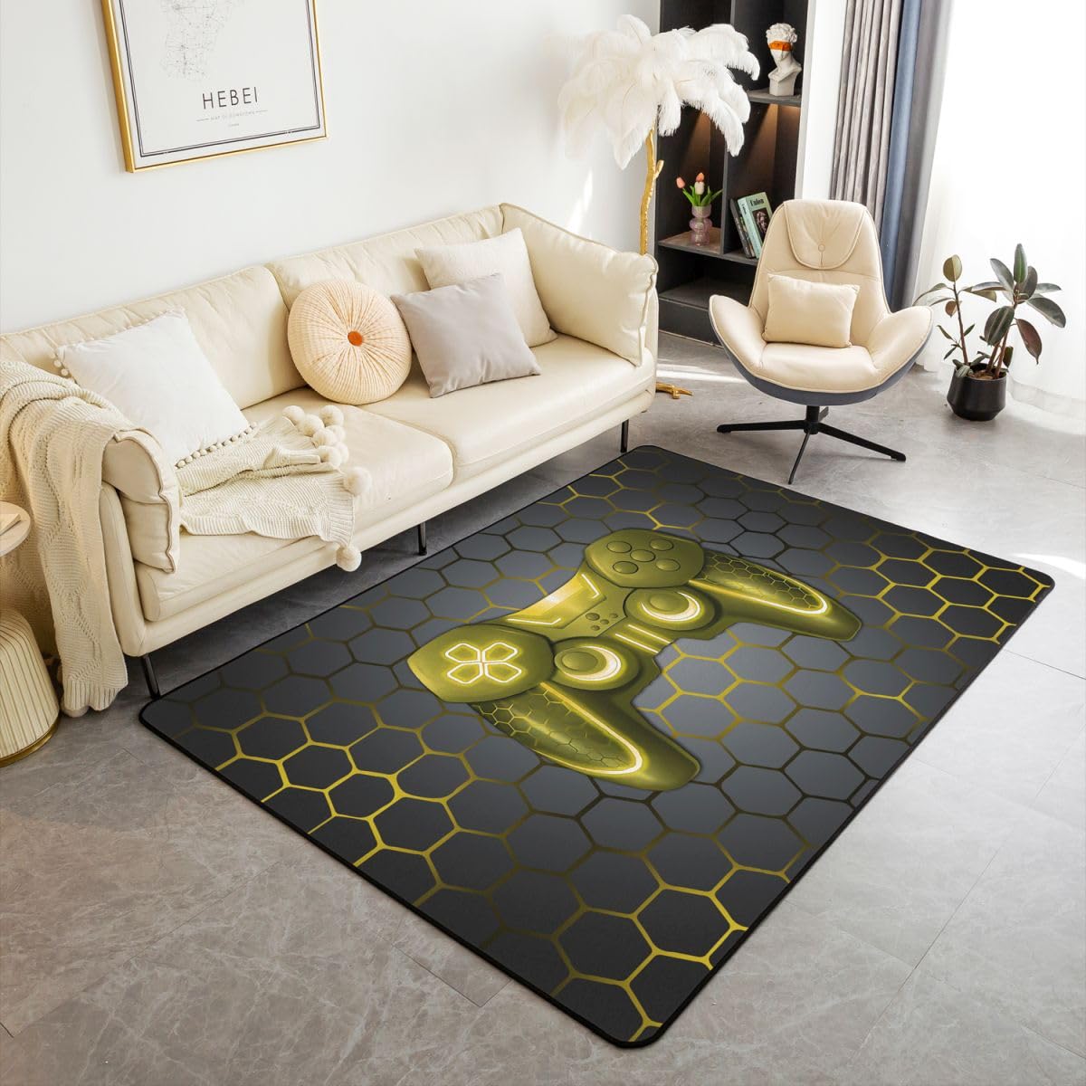 Tappeto per soggiorno con controller di gioco, 150 x 200 cm, motivo videogiochi, patchwork, per camera da letto, per ragazzi e ragazze, per giochi a tema, decorazione per la casa