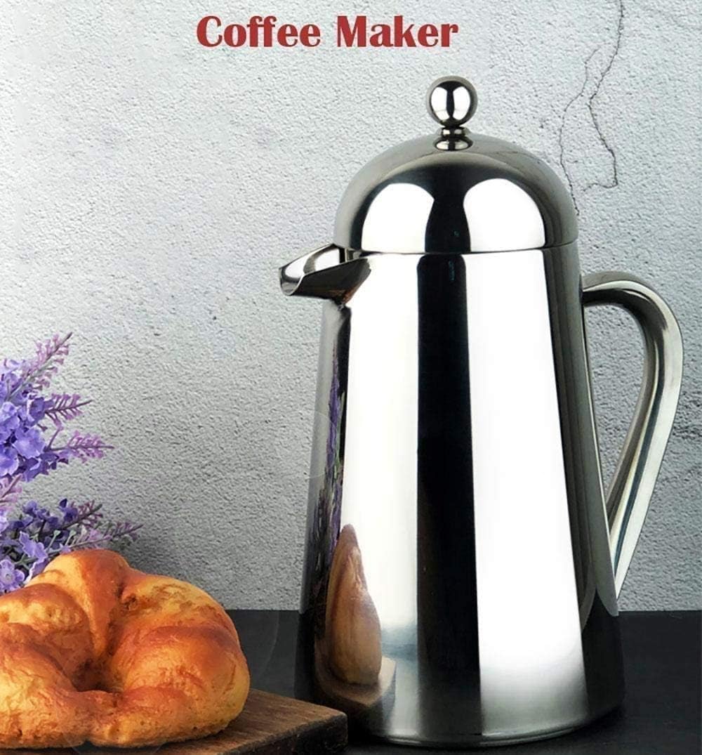 French Press Coffee Maker, 304 Grade Stainless Steel Insulated Coffee Press, 34oz (1 Litre), Silver