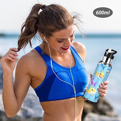 Miniatura 6 de BPA-Free Sport Water Bottle Insulated 32 Oz, Insulated Water Bottle for Gym Outdoor Travel School, Colorful Cartoon Sharks Blue