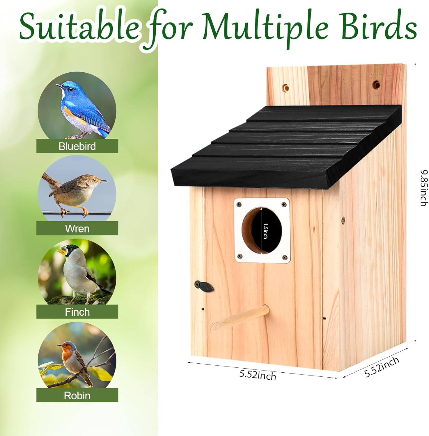 4-Pack Black Wooden Bird Houses for Outdoors with Predator Guard, Bluebird Houses for Outside – Ideal for Bluebirds & Other Backyard Birds, Black