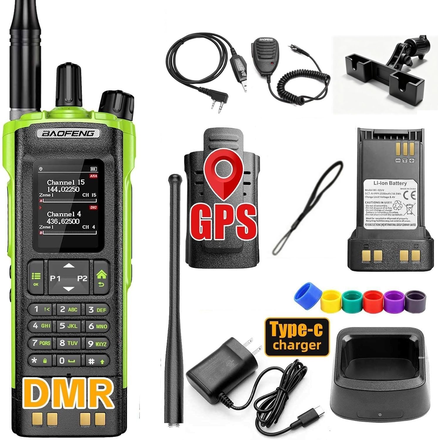 DM-32 DMR Digital Two-Way Radio | 10W High Power Ham Radio with GPS Positioning | Type-C Programming &amp; Charging | 1PC (Baofeng DM32) (Light Green 3)