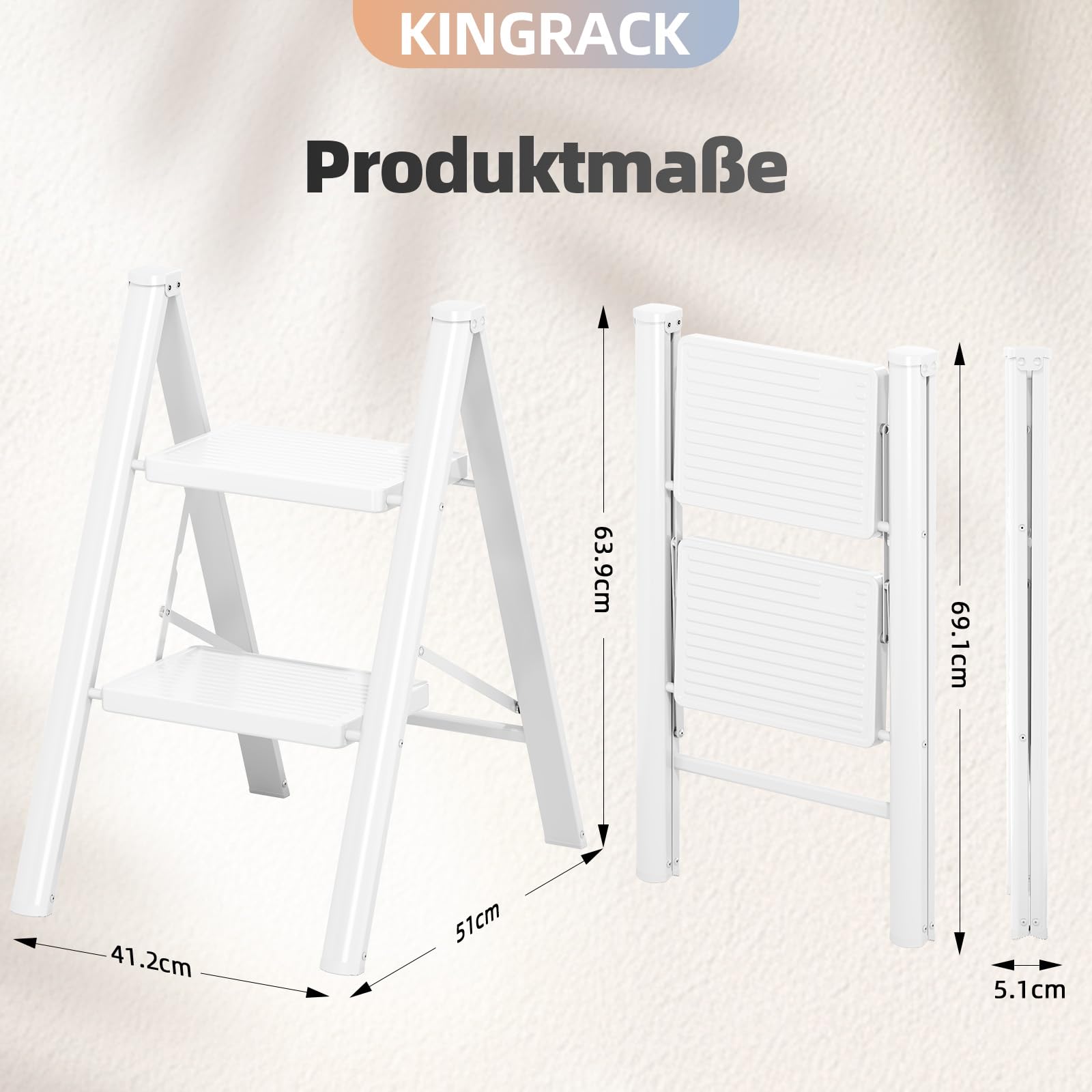 KINGRACK Trittleiter 2 Stufen Klappbar, Tritthocker Leicht Platzsparend