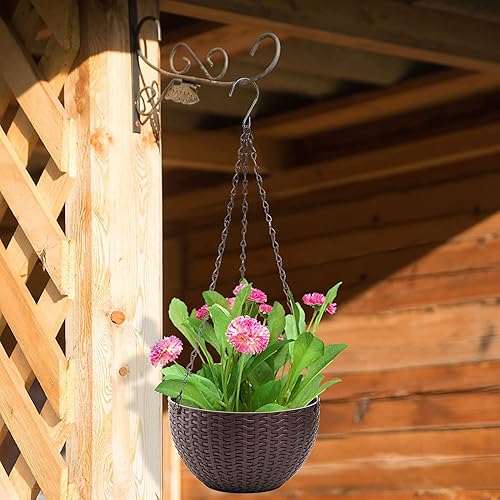 Miniatura 7 de Foraineam Juego de 4 macetas colgantes de riego automático de 8.2 pulgadas, maceta de jardín para plantas, maceta colgante con escurridor y cadena