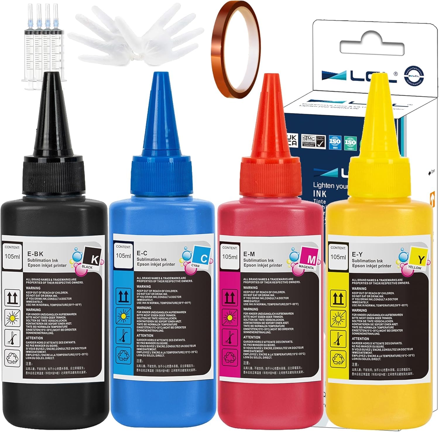 LCL 420ML Recharge d'encre à Sublimation Remplacement pour Epson EcoTank ET2720 ET2760 ET2800 ET2803 ET2850 ET4800 ET15000 ET3760 ET4700 Transfert à Chaud sur Tasses, Tshirts, oreillers