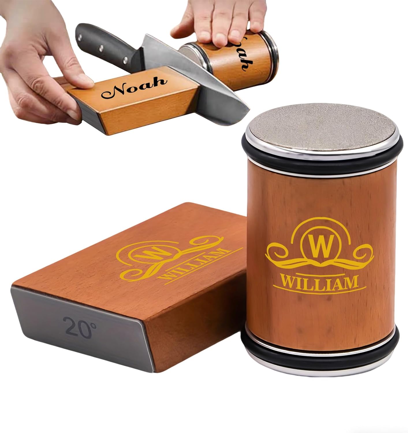 Personalized Rolling Knife Sharpener Kit, Knife Sharpener Tool with Replaceable Discs, 15° & 20° Magnetic Angles for Any Blade Hardness, knife Sharpener for Chefs & Cooks, knife collectors
