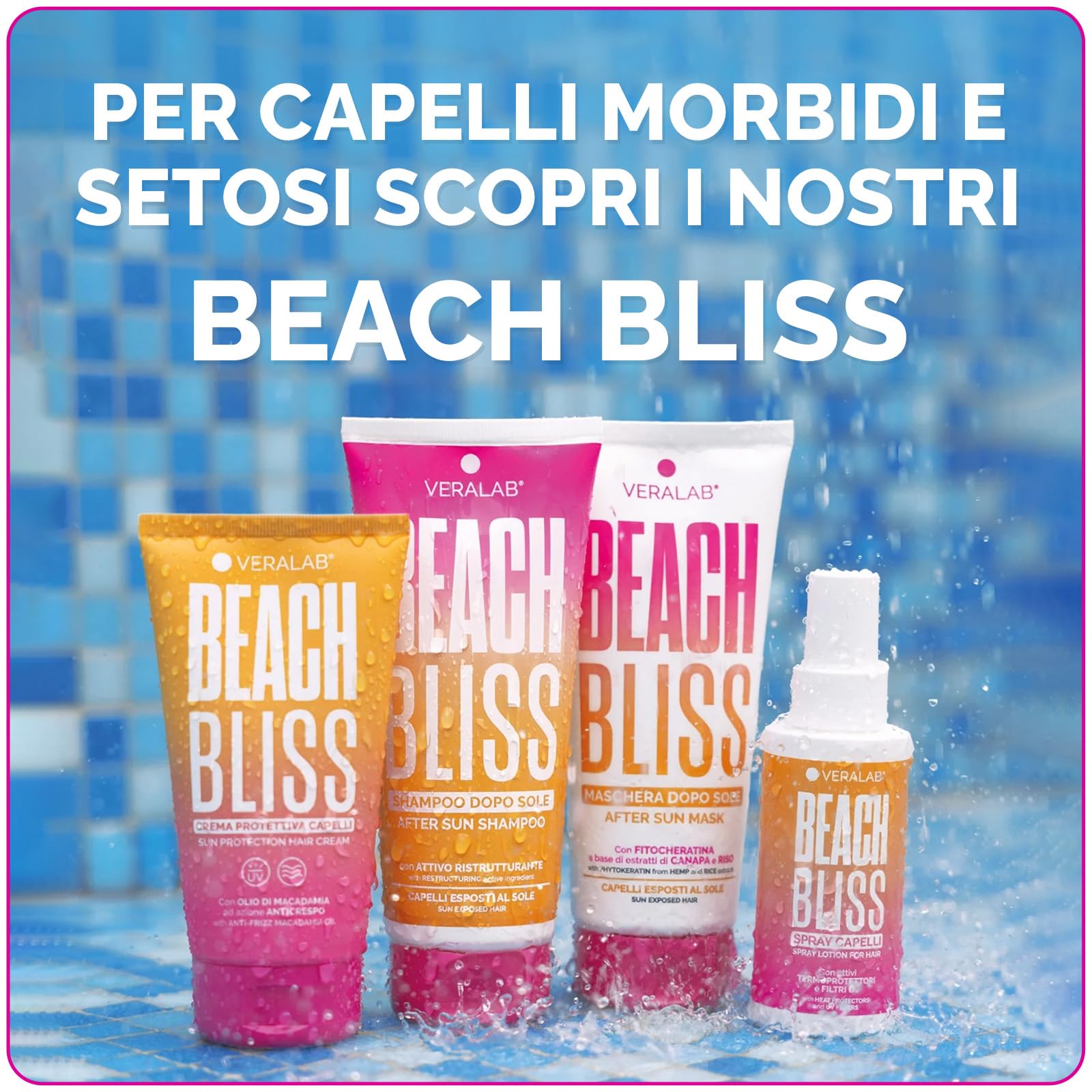 Veralab Kit Beach Bliss, Shampoo Doposole Protettivo + Maschera Doposole Nutriente e Districante + Pochette