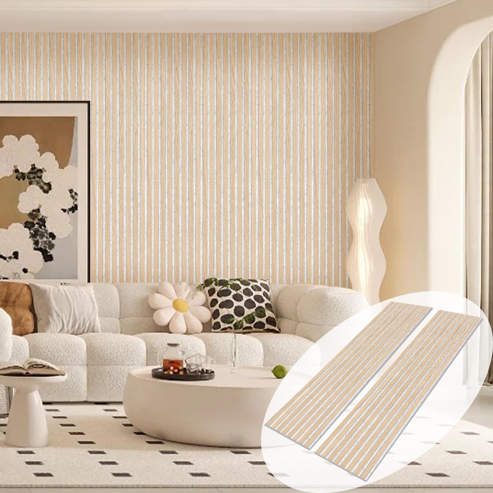 Wood Slat Wall Panel - 2 PCS Slat Wall Paneling, Natural Oak Wood Veneer Sound Dampening Wall Panels - Wood Panels for Wall 12.6" W x 94.5" L