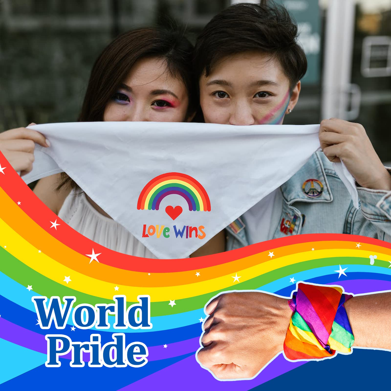 Lot de 60 bandanas pour chien Gay Pride arc-en-ciel - Mouchoirs pour chien LGBT - Accessoires de fête - 10 styles