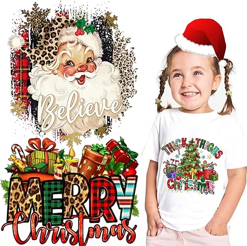 Miniatura 2 de Adhesivos de transferencia para planchar de Navidad para camisetas, calcomanías de vinilo para planchar de Navidad, diseño de parches, calcomanías