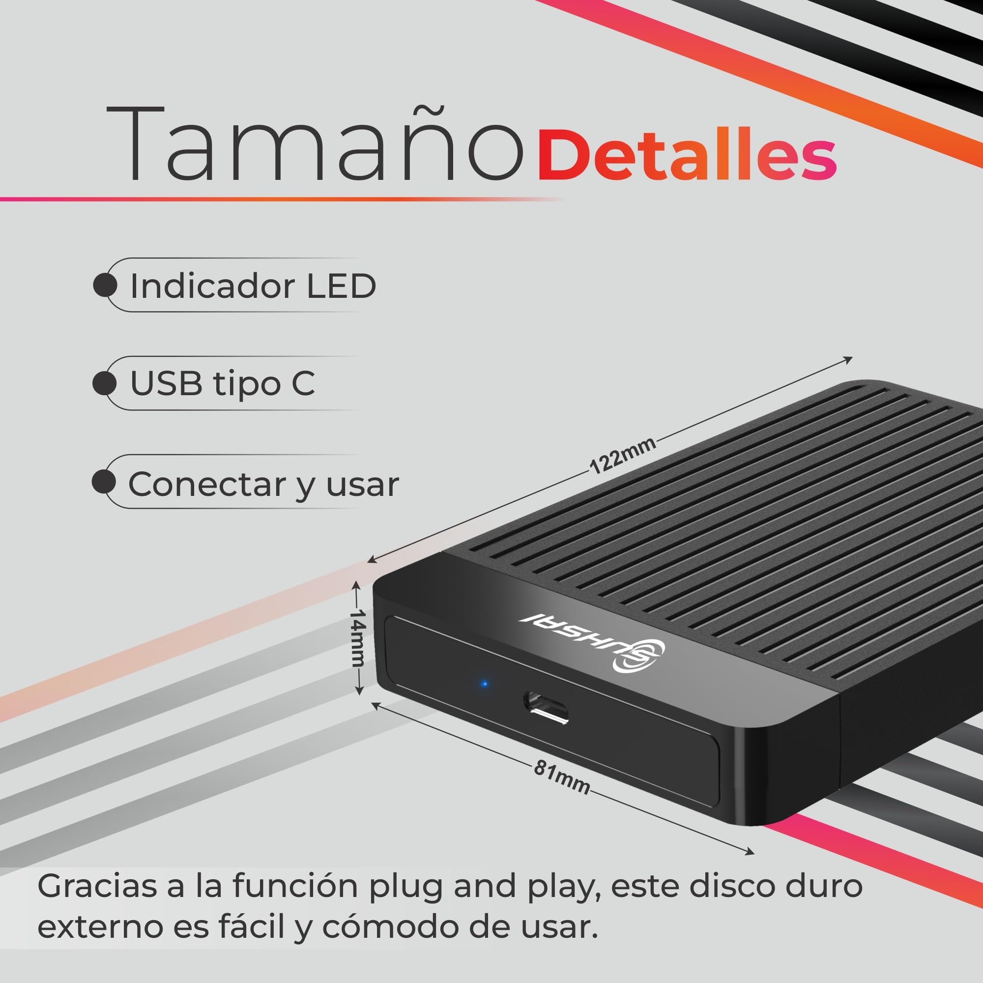 SUHSAI Disco Duro Externo portátil de 2,5 Pulgadas para Copia de Seguridad/Almacenamiento, Disco Duro HDD Delgado de 500 GB Compatible con MacBook, PC, portátil, Escritorio, Chromebook (Negro)