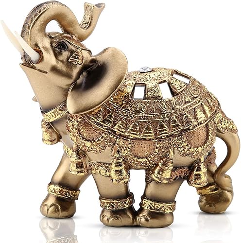Estatua de elefante dorado 5.5 Lucky Feng Shui, elefante tailandés con tronco hacia arriba, escultura coleccionable, decoración de riqueza
