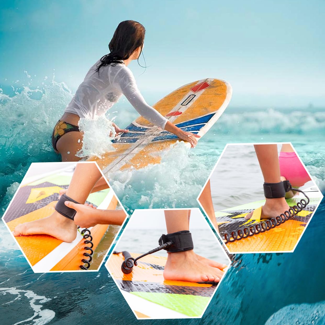 Leash Surf TPU 5 Mm X 3 M – Laisse Planche Durable, Double Rotation, Cheville Confortable & Élastique