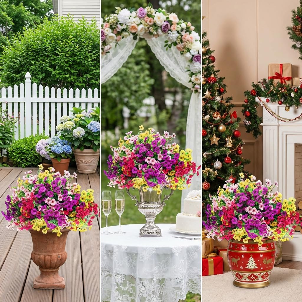 Outdoor Artificial Flowers,UV Resistant Realistic Faux Silk Plastic Flowers,Fake Flora for Window Boxes,Garden Porch,Yard & Indoor Home Decor, 16 Bundles (Pink,Yellow,Red & Purple Mix) - Image 8