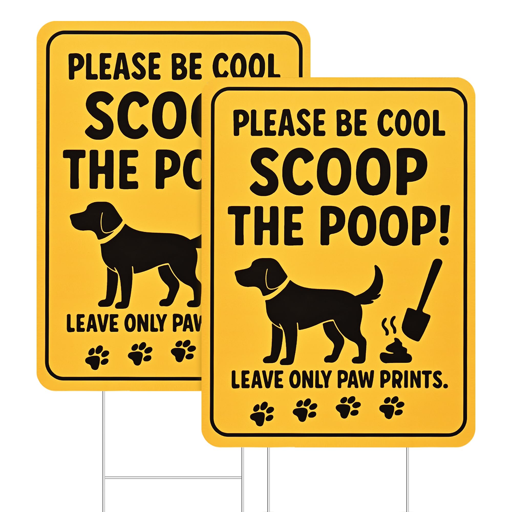 ComboJoy No Dog Poop Signs for Yard, 2 - Pack 13" x 9.5" Clean up after Your Dog Signs, Pick up after Your Dog Sign with Metal Stakes, Double-Sided