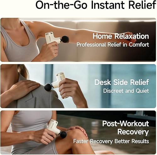 Miniatura 6 de Pistola de masaje súper mini de tejido profundo, pistola masajeadora con amplitud de 4-10mm y 4 cabezales, masajeador portátil de mano silencioso