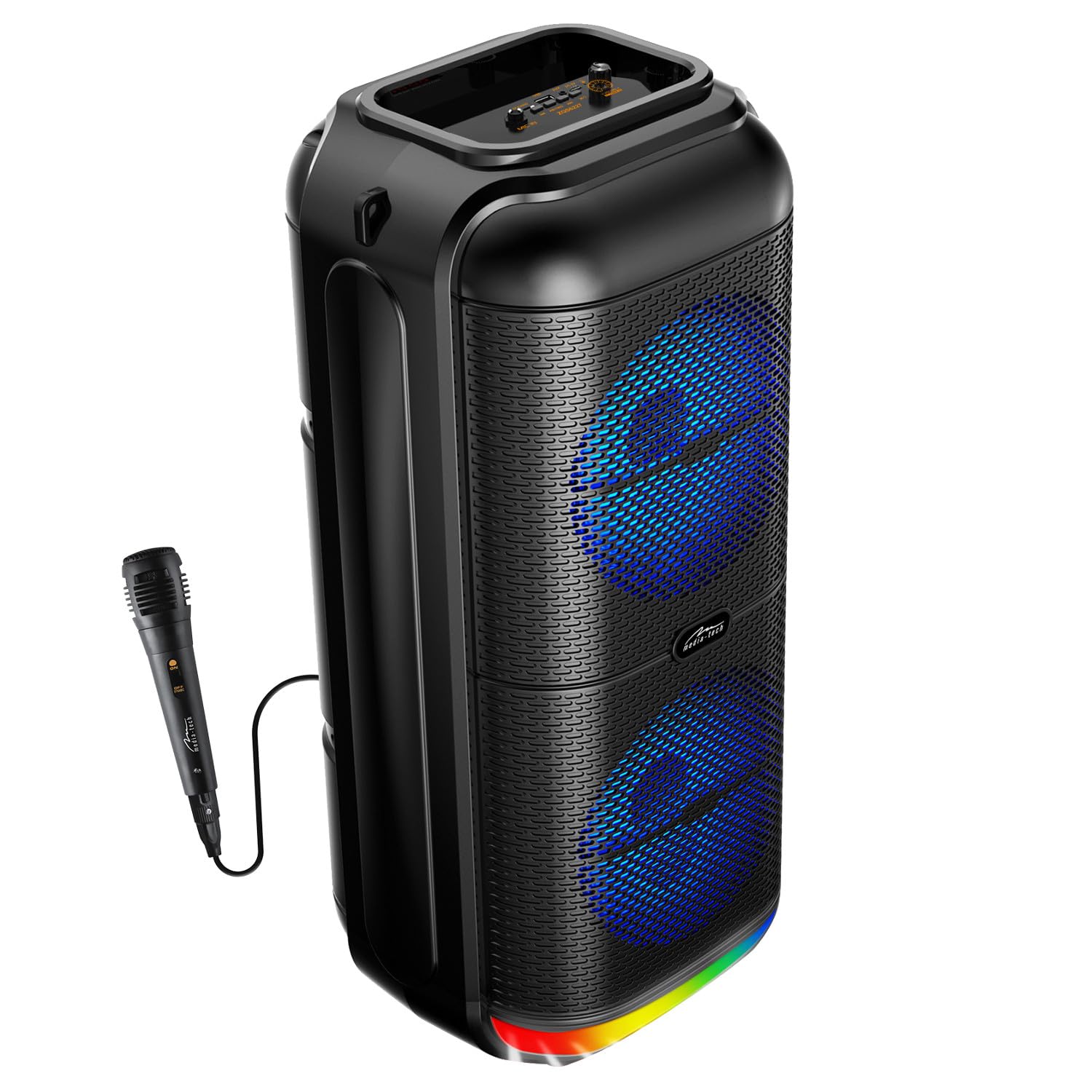 Media-Tech Tragbarer Bluetooth-Lautsprecher mit Mikrofon, Karaoke, 50W RMS, Bunte Disco-Beleuchtung, Bluetooth 5.3, AUX-Buchse, Micro-SD, USB, BT Power Audio MT3183