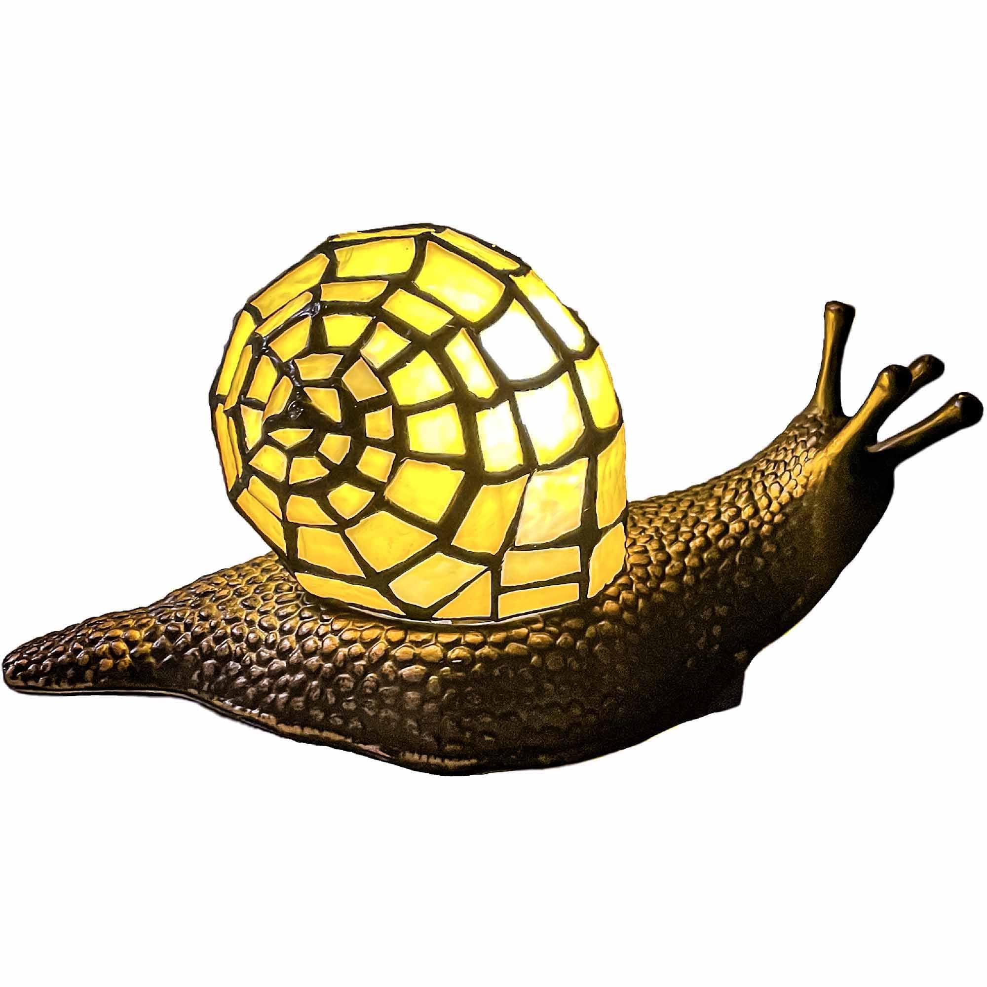 Bieye L30943 Land Snail Tiffany Style Stained Glass Accent Table Lamp for Home Decoration (Yellow, 10" D x 5" W x 5" H)