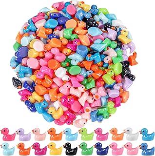 200 Pcs Mini Resin Duck Colorful Miniature Figures Micro Fairy Garden Landscape Aquarium Hide and Seek Dollhouse Cake Decoration Potted Plants DIY Slime Craft Charms for Party Toys Game Gift