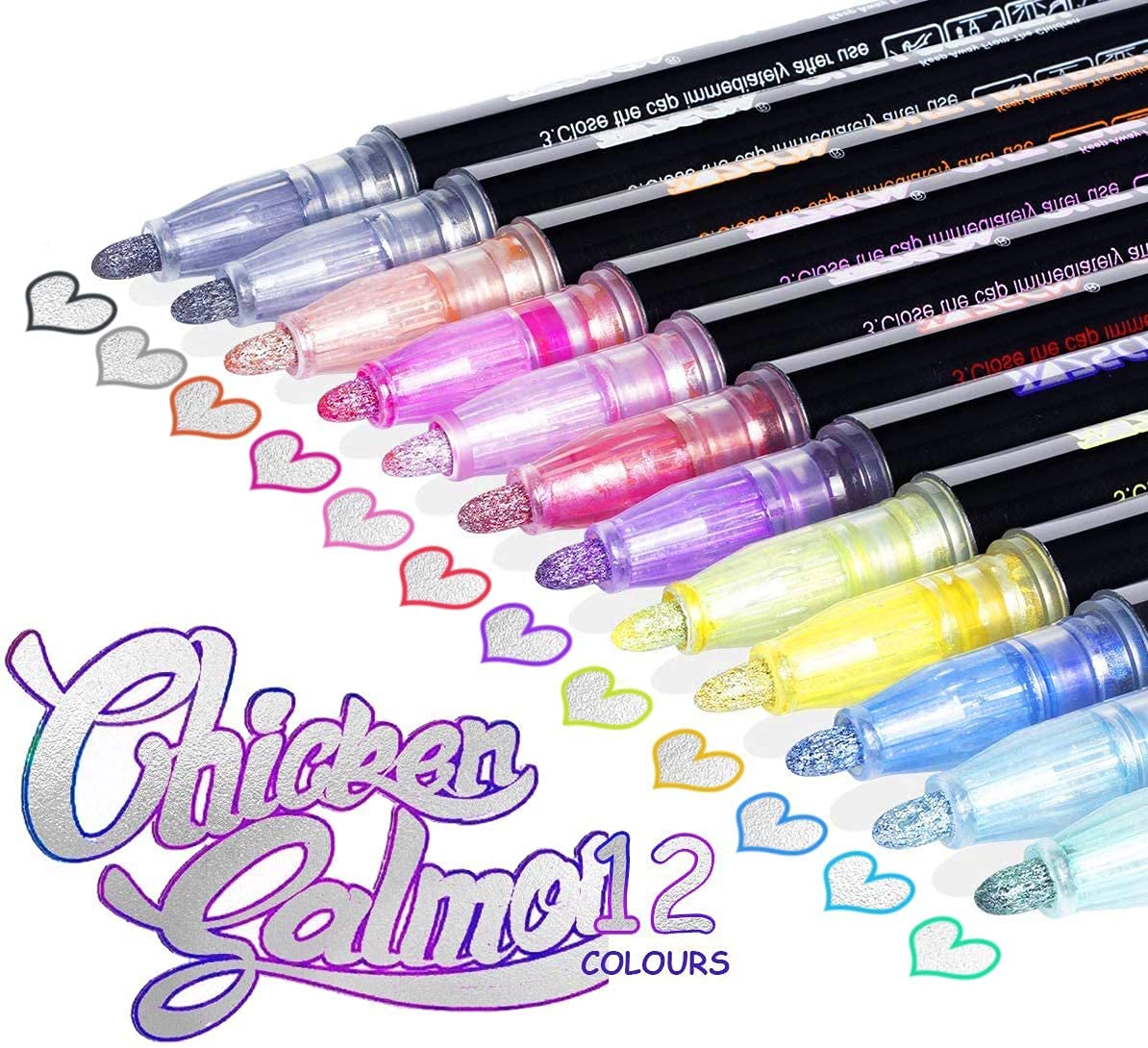 Surcotto - Rotuladores metálicos de 12 colores, dos líneas, marcadores de regalo para escribir tarjetas, garabato, reserva de chatarra, pintura, manualidades de arte