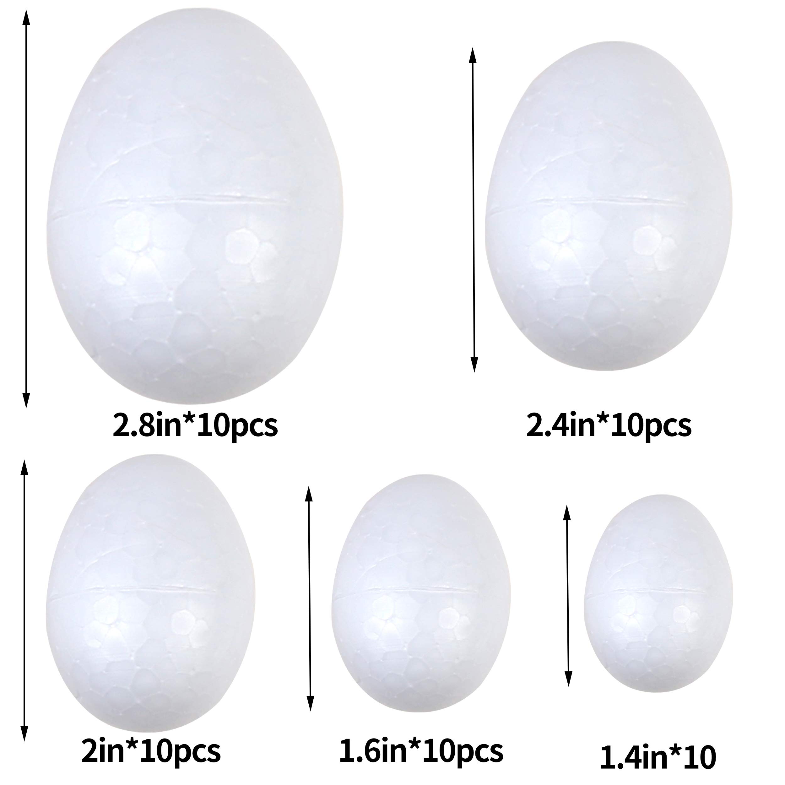 DIYASY 50 szt. jajek piankowych, 3,5-7 cm, biała pianka, jajka, gładkie mieszane jajka, do samodzielnego wykonania i dekoracji wielkanocnych.