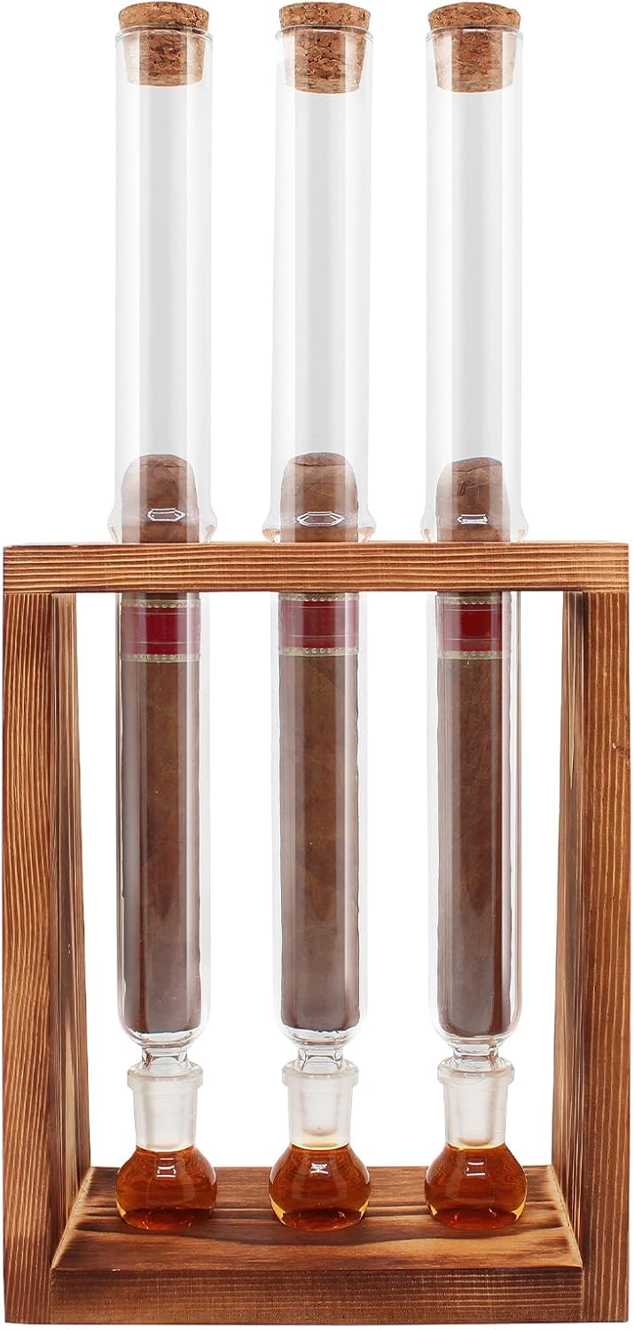 Glass Cigar Humidor Tube Set with Aromatherapy Design,Cigar Accessories, Fathers Day Gifts & Christmas Gift for Men,Glass Cigar Tubes with Wooden Plug & Ball Base,Cigar Case for Ring Gauge 34-50