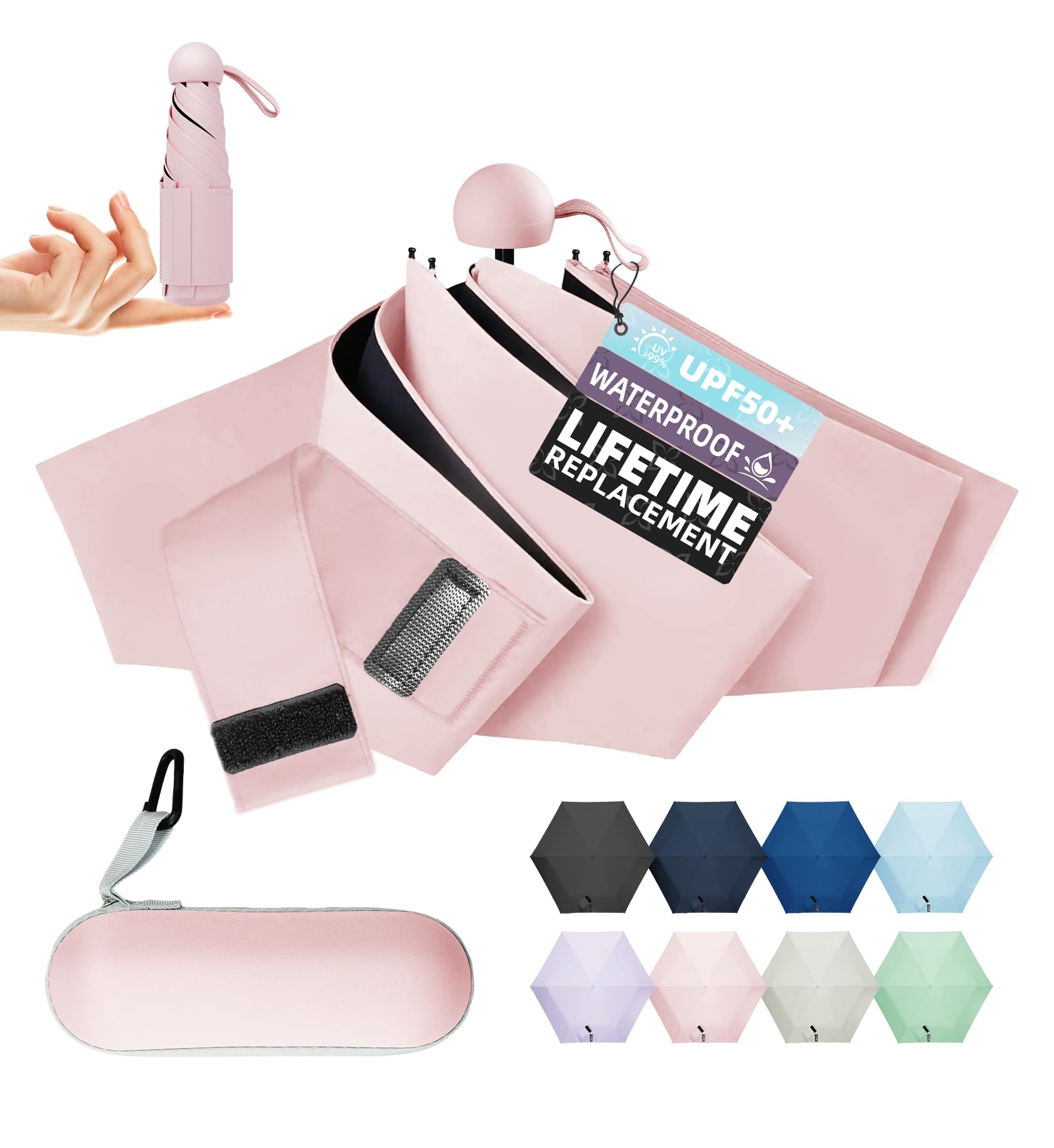 LILAC Travel Mini Umbrella Compact Small & Lightweight, UV Rain Protection, Pocket-Sized Folding Umbrellas with Quickdraw & Case for Men Women & Kids