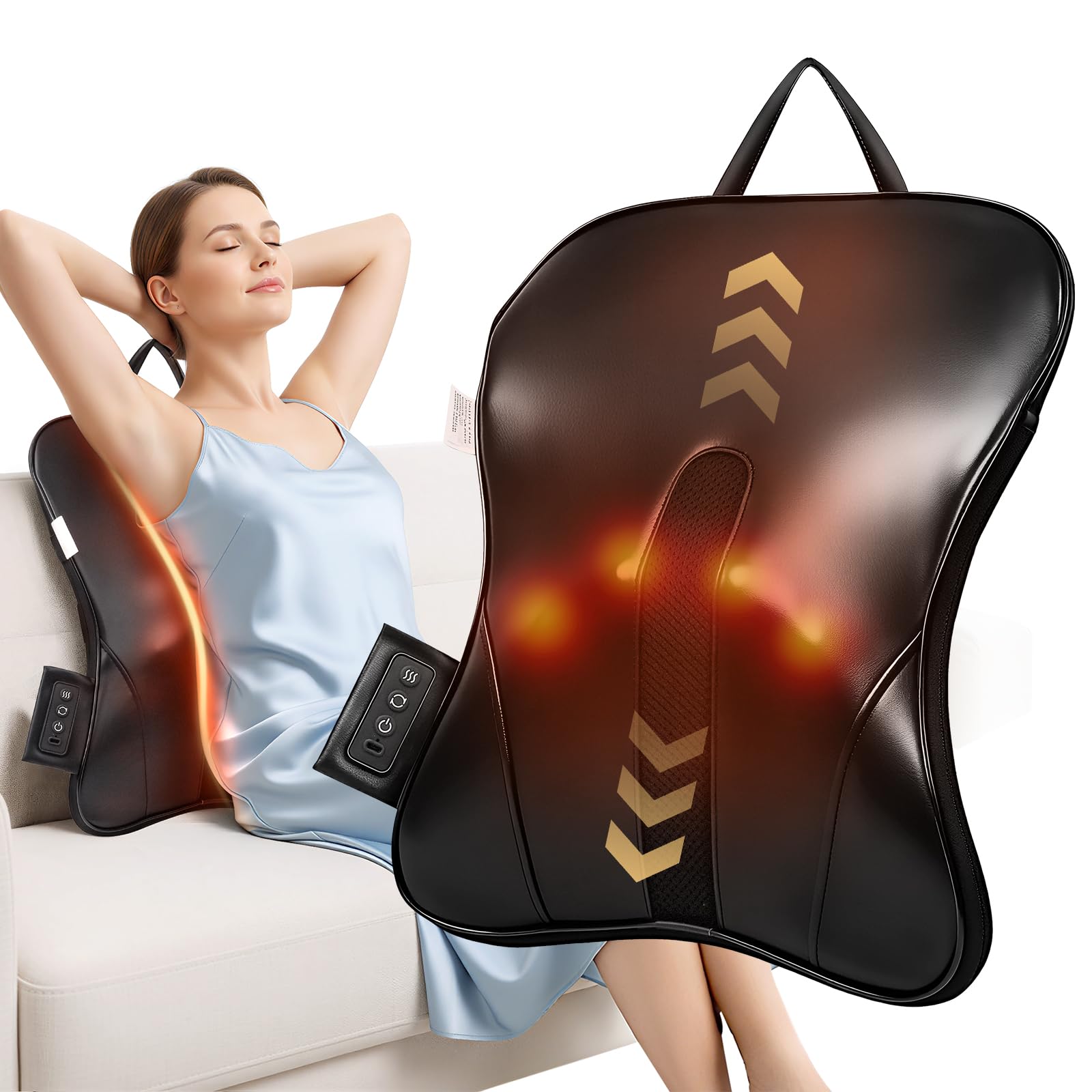 Wireless Shiatsu Neck and Back Massager with Heat,3D Kneading Up & Down Rolling for Neck, Back,Shoulder Pain Relief,Portable Deep Tissue Massage