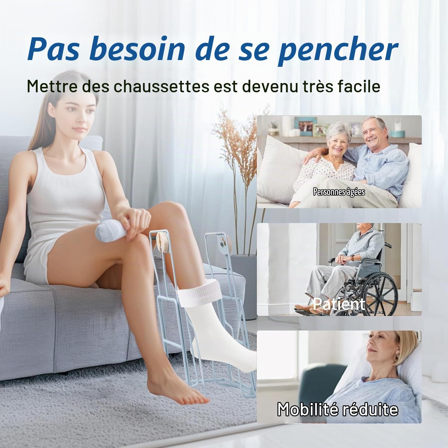Enfile Bas de Contention, Enfile Bas de Contention, Poignées en Mousse Confortable, Aide à mettre et à enlever chaussettes, Aide à la Mobilité, Pour Senior, Idéal pour Personne Âgées