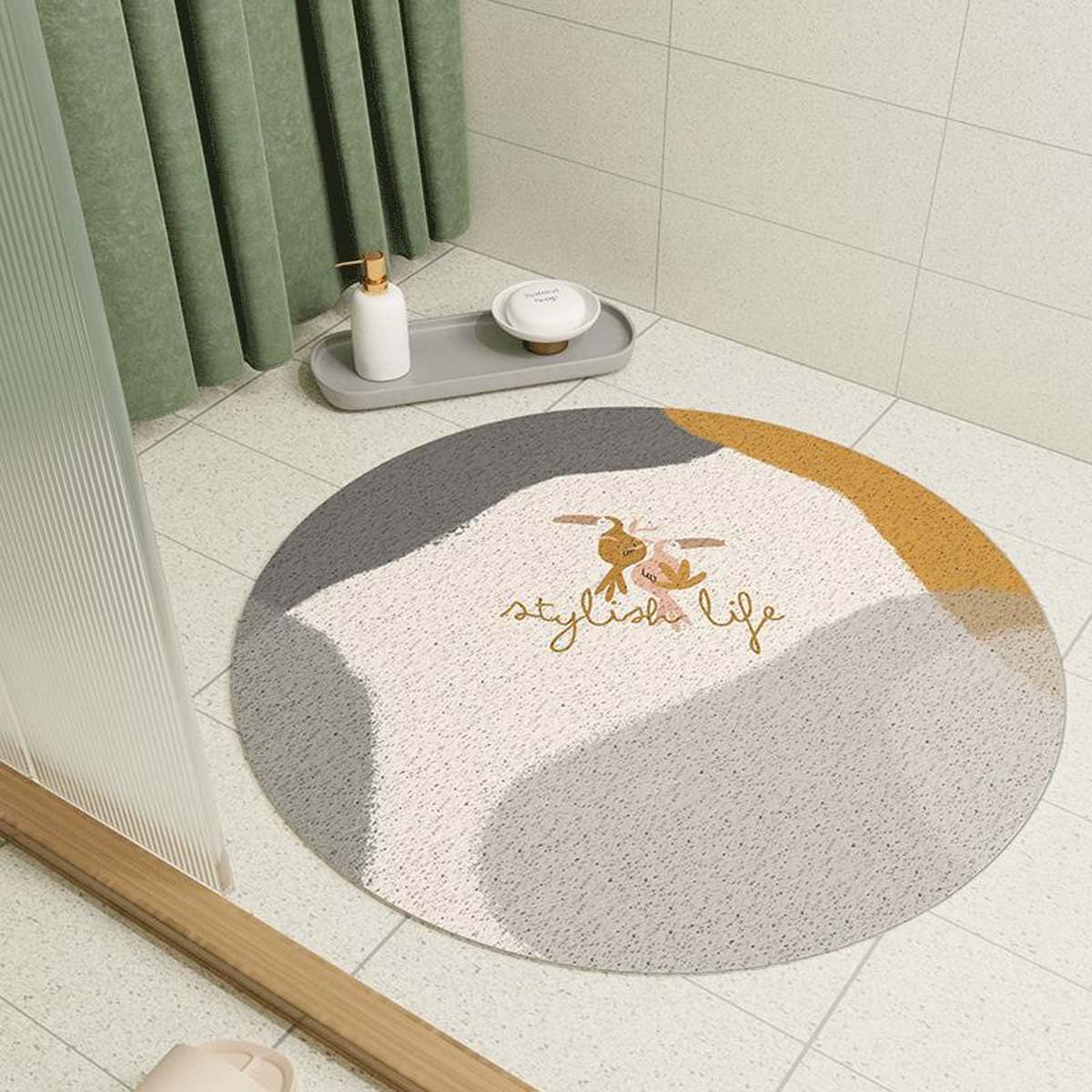 Alfombrilla de ducha redonda antideslizante de 50 cm, alfombra de baño para interior de baño, ducha, antimoho, tapete de secado rápido con drenaje antideslizante para mayor seguridad y comodidad