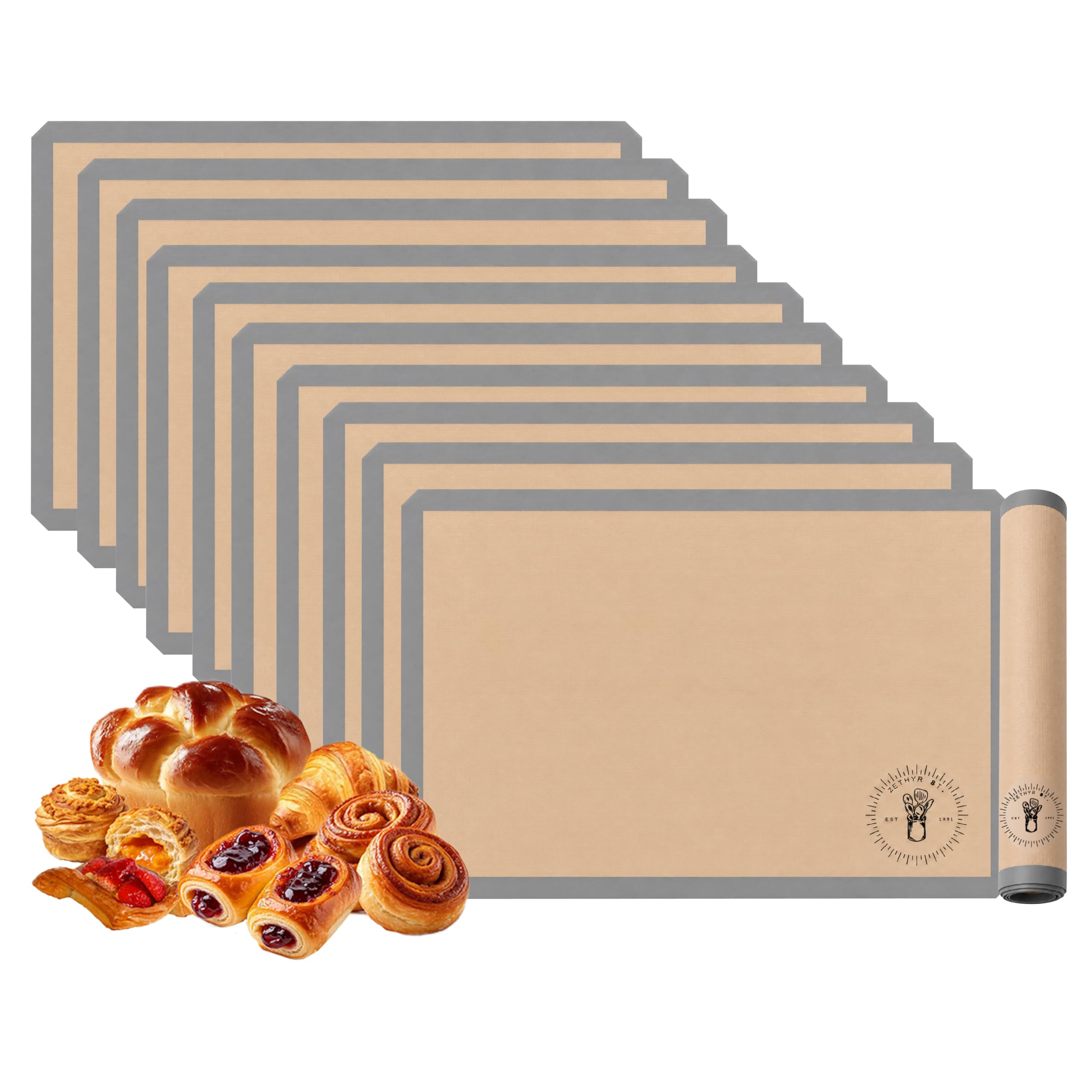 Alfombrillas de silicona para hornear, tamaño completo, multiusos, paquete de 10, aptas para horno, (17 x 25 pulgadas), antiadherente, forro de silicona para hornear, perfecto para hornear macarrones