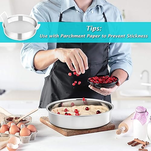 Miniatura 5 de P&P CHEF - Molde redondo para tartas de 9.5 pulgadas, de acero inoxidable, fácil de liberar y limpiar, apto para horno y lavavajillas,