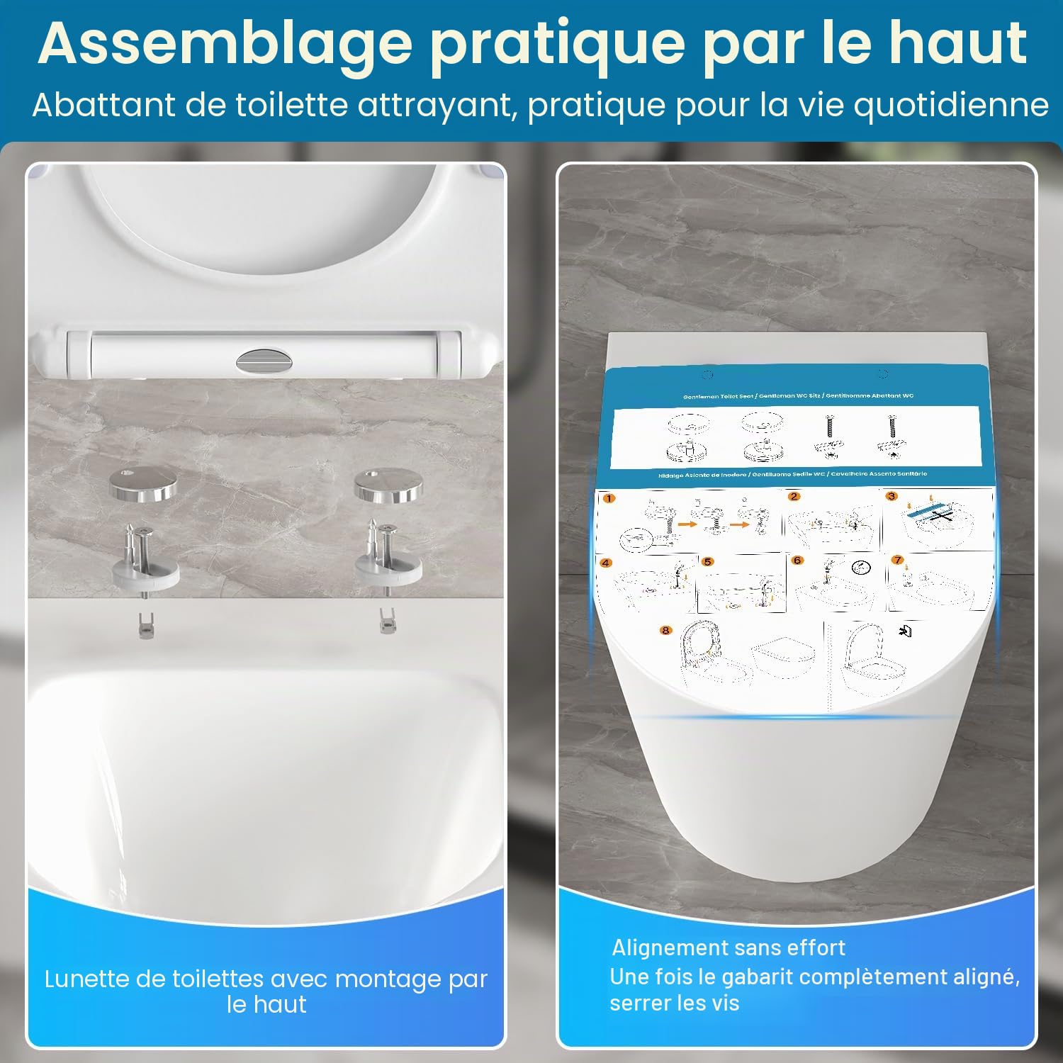 Abattant WC Ultra-mince Forme D[COURT], Lunette de Toilette avec Frein de Chute, Siège de toilette en Urée-formaldéhyde avec fonction détachable, 42,5 * 36,2 cm