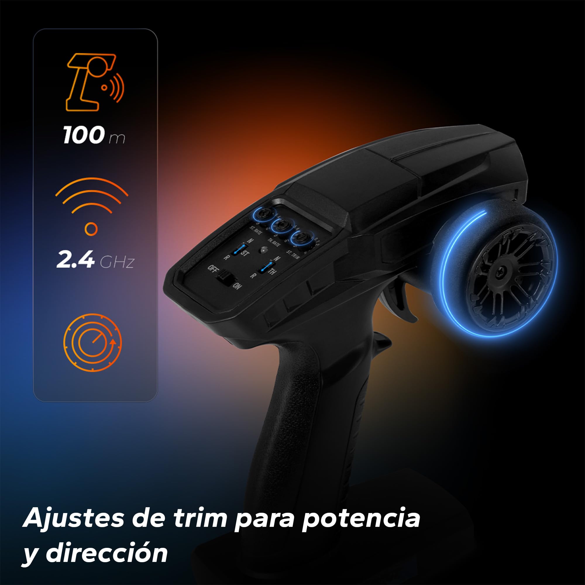 Overmax X-Hooligan Gran Coche de Control Remoto Rápido Escala 1:10 Velocidad 35 km/h Alcance 100 Metros 4x4 Drive 40 Minutos Conducción Diversión Iluminación LED | Batería/40 min, IPX5, neumáticos de 10 cm, LED, accionamiento de metal
