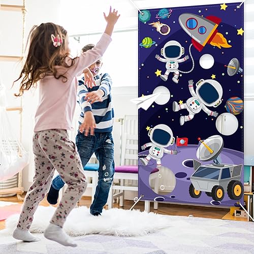 YongFoto Toss Game Banner with 3 Bean Bags Kids Birthday Holiday Festive Party Backdrop Decorations Supplies Hanging Banner Indoor Outdoor Yard Fun