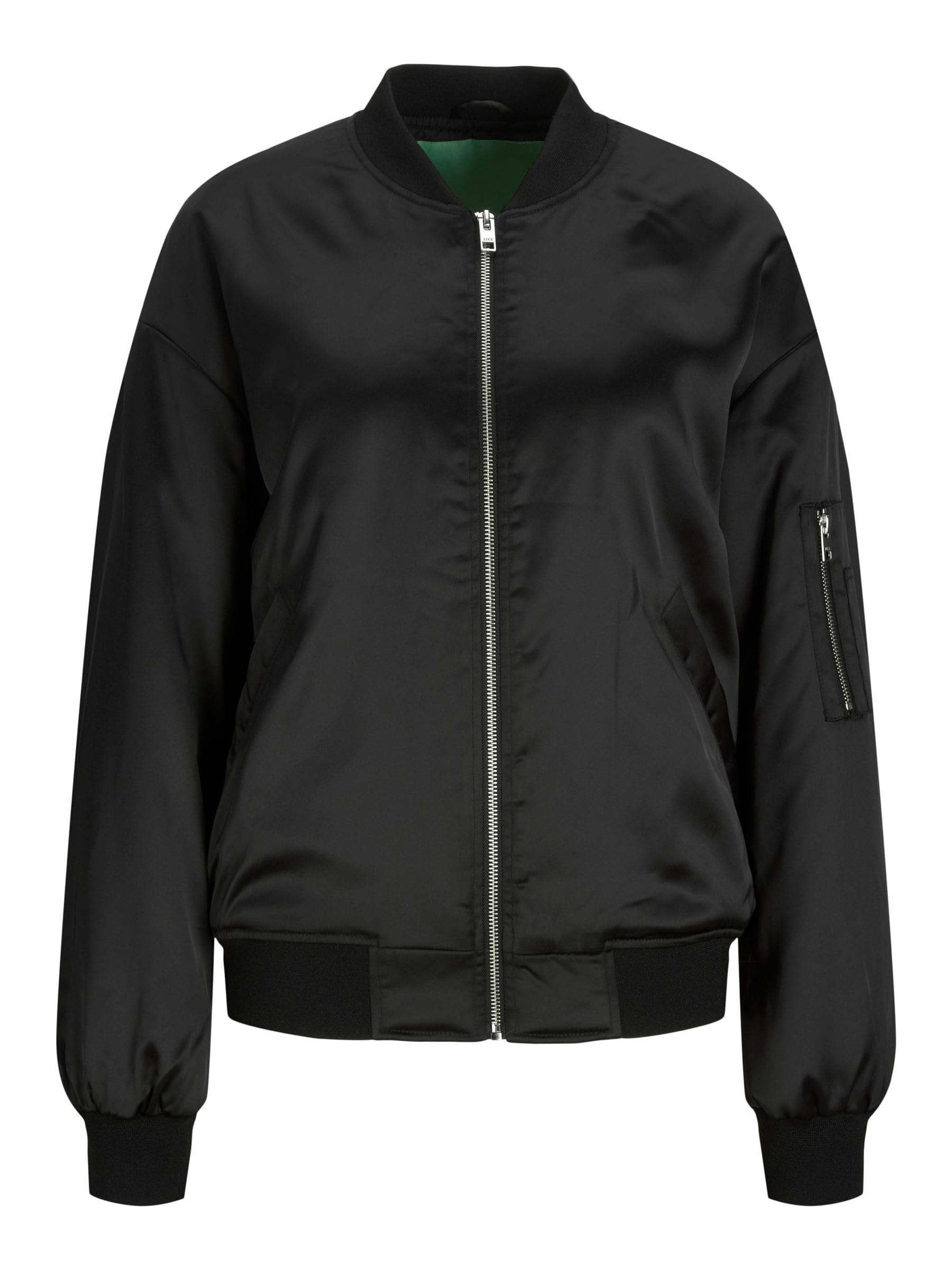 JJXX JACK & JONES Women's JXMADISON SATIN BOMBER JACKET Bomber Jacket, Black, L