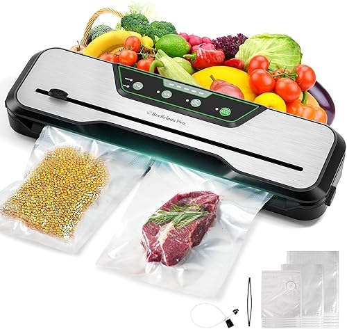 Miniatura 1 de Máquina automática selladora al vacío de alimentos  Beelicious Pro 80KPa 8 en 1 ahorrador de vacío de alimentos con kits de inicio  15 bolsas,