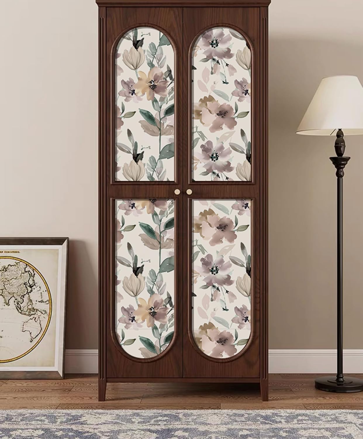 Watercolor Flower Peel and Stick Wallpaper Beige Floral Contact Paper Textured Self Adhesive Vintage Removable Vinyl Roll for Bedroom Cabinets Decorative Brown Green Pink 394inch