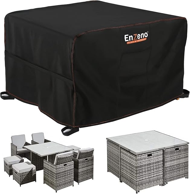 Enzeno Cube Garden Furniture Covers125X125X74cm Garden Square Table Cover Waterproof420D Heavy Duty Outdoor Patio Rattan Cube Table Covers Windproof,Anti-UV for Chair and Table Rattan Sofa Cover