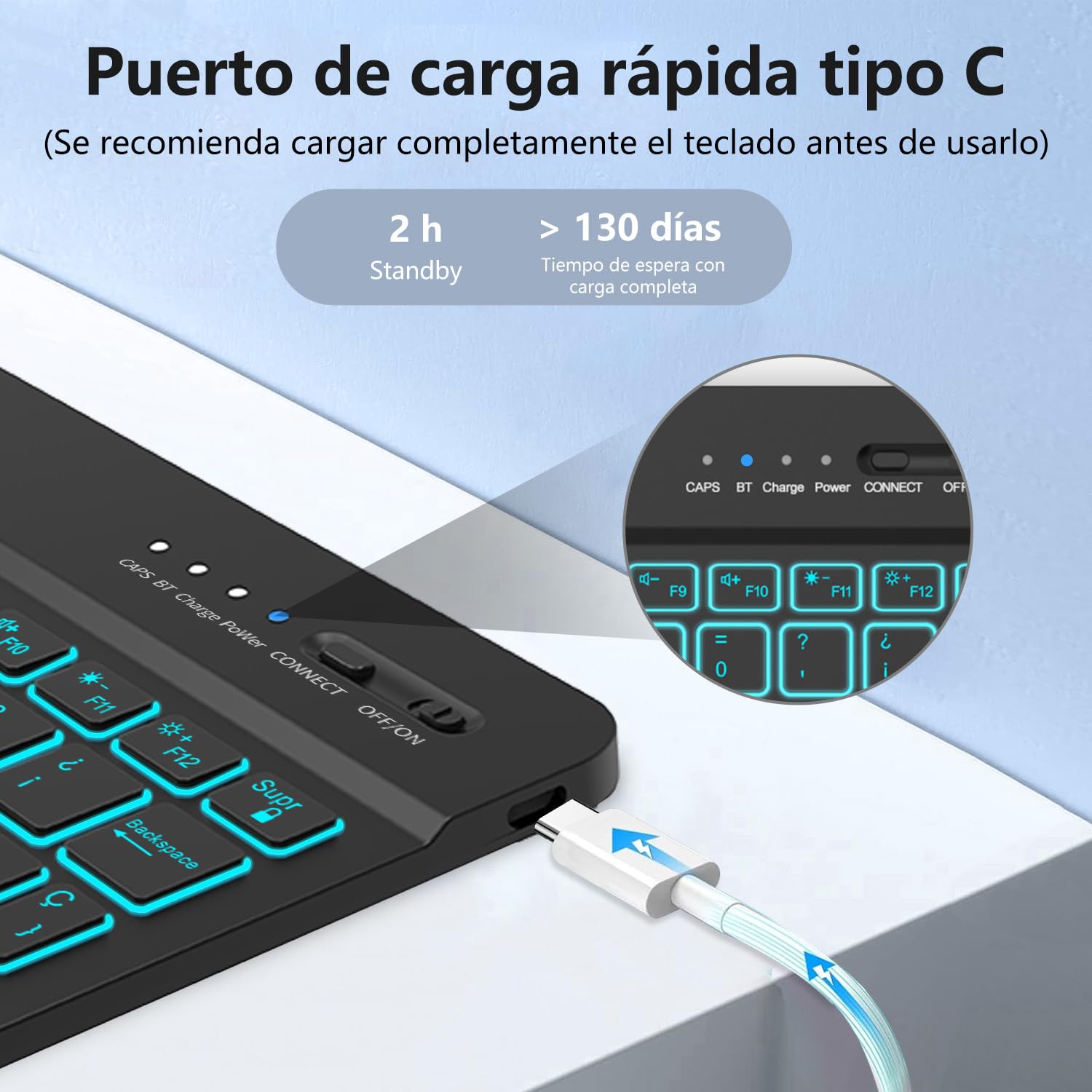 aMZCaSE para iPad A16 10/11th Generation Funda con Teclado 11/10.9 Inch(2025/2022),Funda con Retroiluminado de 7 Colores con Teclado Inalámbrico Desmontable con Soporte para Bolígrafo (Negro)