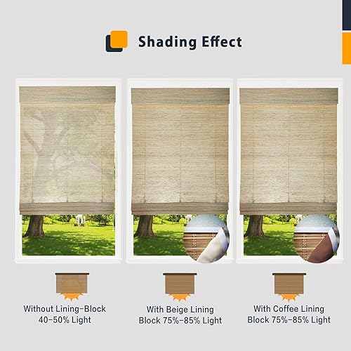 Miniatura 5 de Persianas romanas de bambú inalámbricas, 100% lino natural, diseño 12