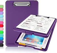 Vista 19 de Sooez - Portapapeles con almacenamiento, de plástico con clip de perfil bajo, resistente, plegable, cubierta impermeable para portapapeles