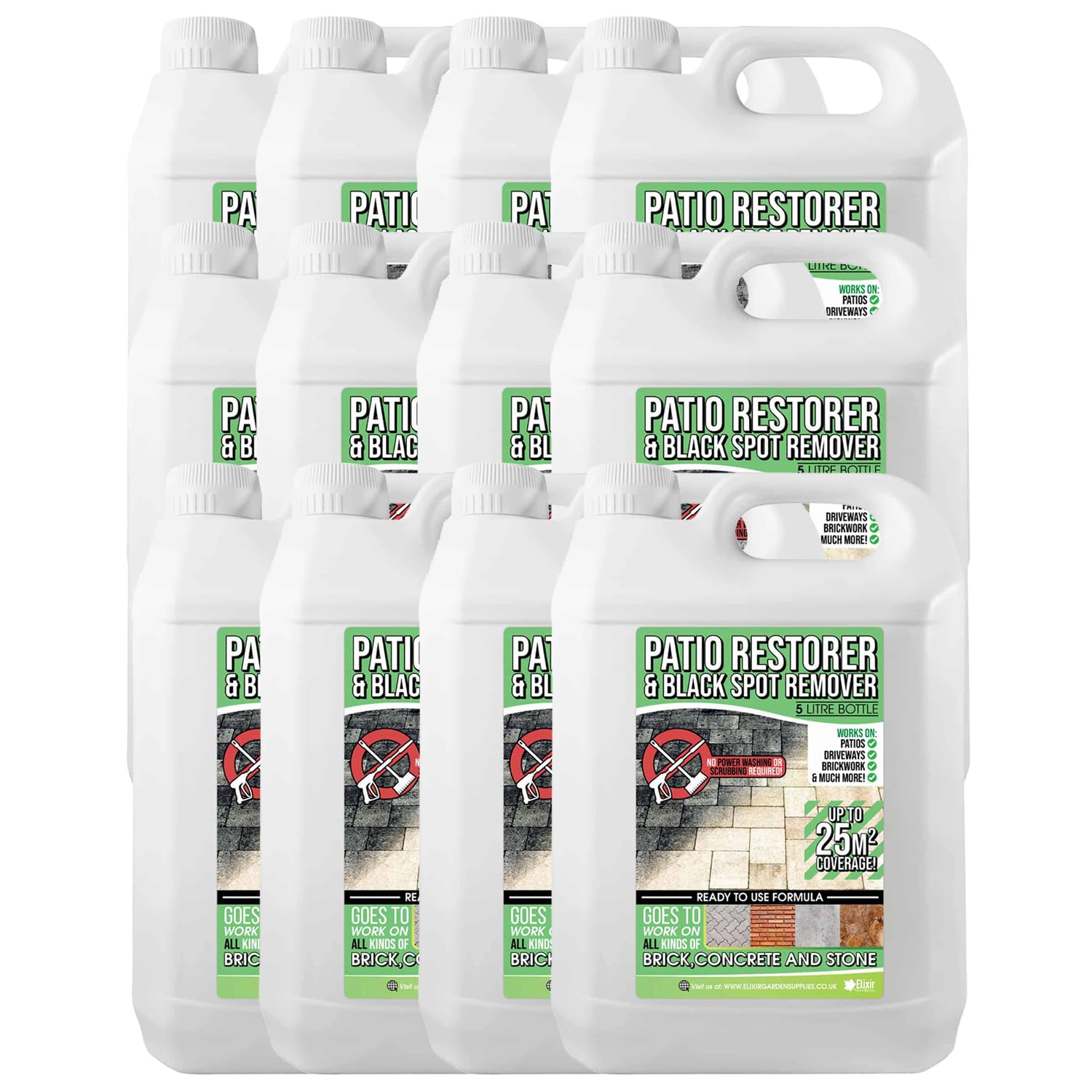 Elixir Gardens Black Spot Remover | Path Patio & Driveway Cleaner for Stone, Brick, Concrete & Paving Slabs | Destroys Lichen, Algae & Mould | Ready To Use-SPRAY & LEAVE FORMULA | 5 Litre Bottle x 12